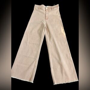 ZARA The Marine Straight Jeans Women’s Peach Wide Leg High Rise Frayed Hem Sz 6